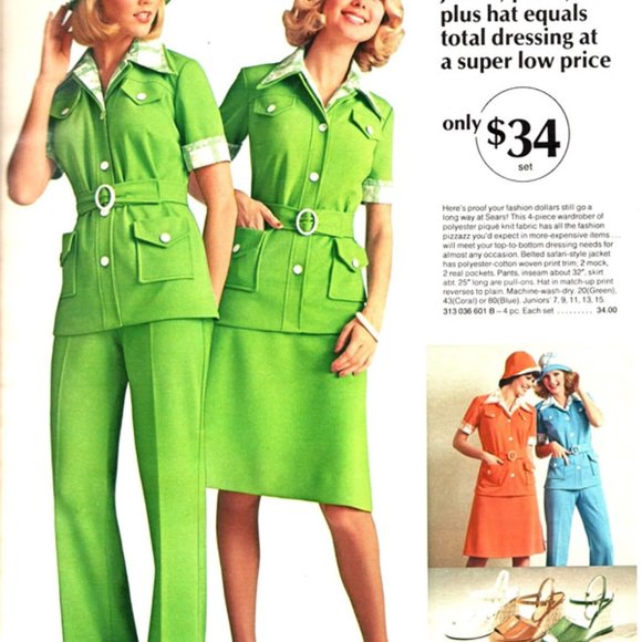 Vintage 60's 70's Short Sleeve And Skirt Safari Fashion Matching Set Sz11/12 - Picture 1 of 16